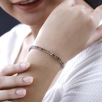 Multi-Tourmaline Tennis Bracelet in Platinum Over Sterling Silver (6.50 In) 6.70 ctw