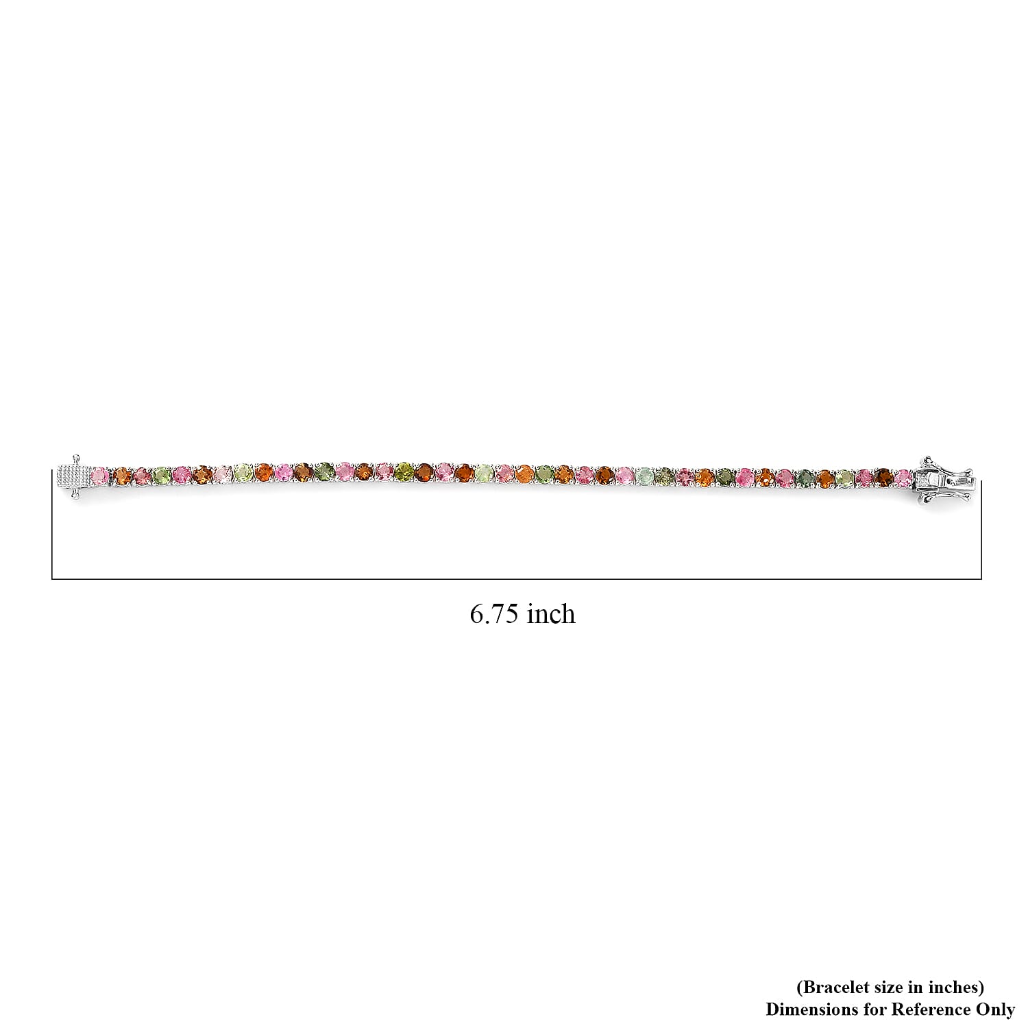 Multi-Tourmaline Tennis Bracelet in Platinum Over Sterling Silver (6.50 In) 6.70 ctw