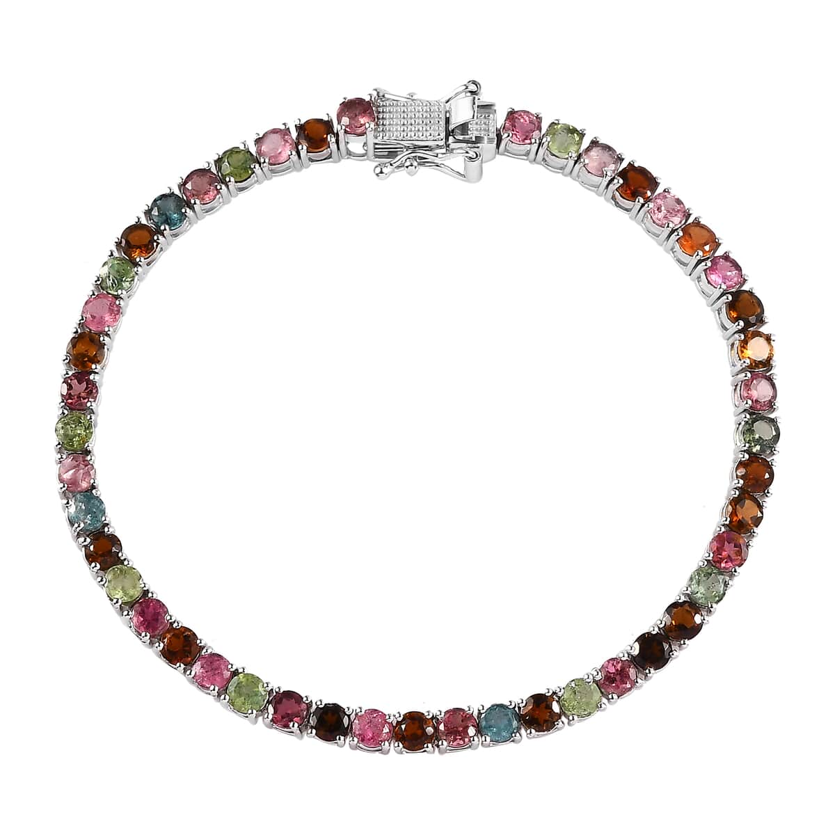 Multi-Tourmaline Tennis Bracelet in Platinum Over Sterling Silver (7.25 In) 7.50 ctw image number 0