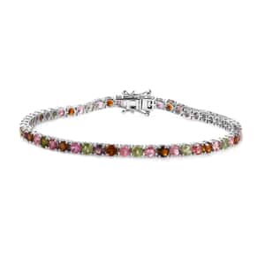 Multi-Tourmaline Tennis Bracelet in Platinum Over Sterling Silver (8.00 In) 8.25 ctw