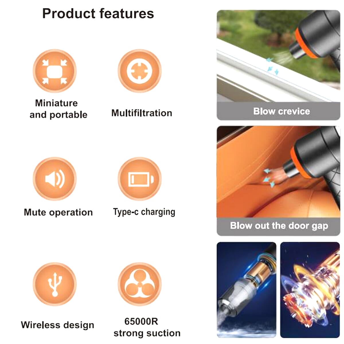 Rechargeable Cordless Handheld 2 IN 1 Black Vacuum Cleaner (Built-in 1200mAh Battery) image number 1