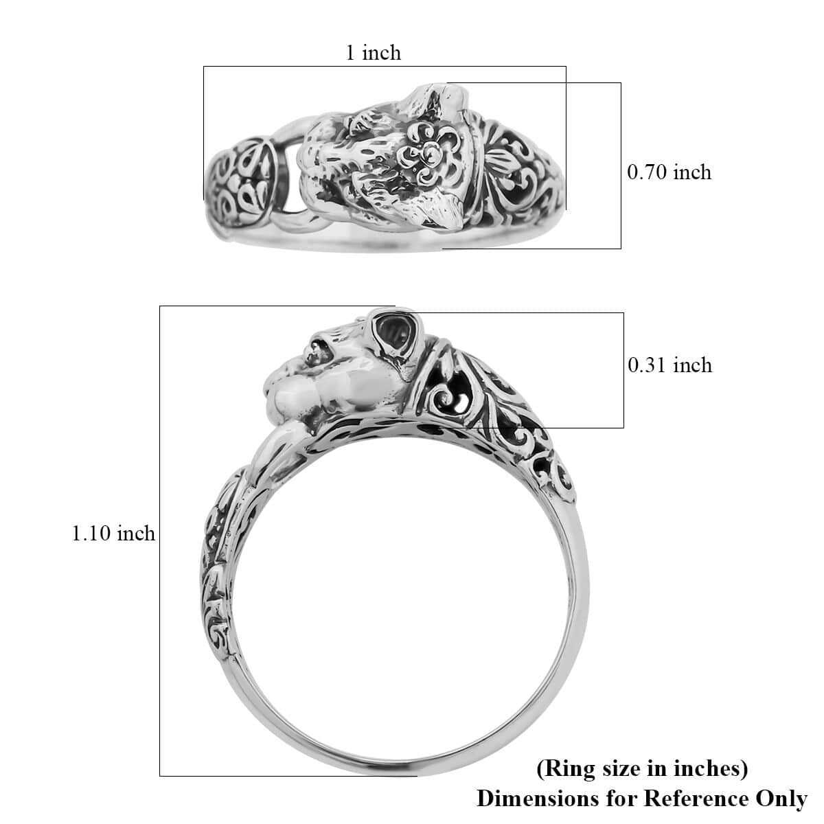 Bali Legacy Sterling Silver Panther Ring (Size 9.0) 5.35 Grams image number 5
