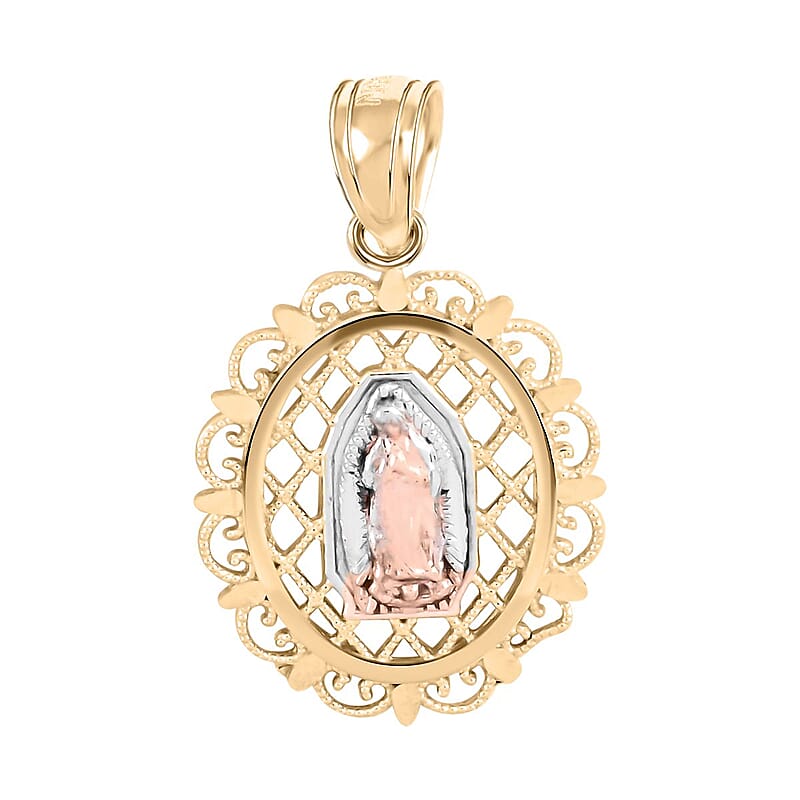 Made in America 10K Yellow, White and Rose Gold 13.75x19.00mm Religious Pendant 0.80 Grams