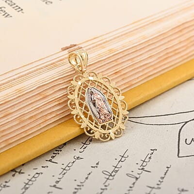Made in America 10K Yellow, White and Rose Gold 13.75x19.00mm Religious Pendant 0.80 Grams