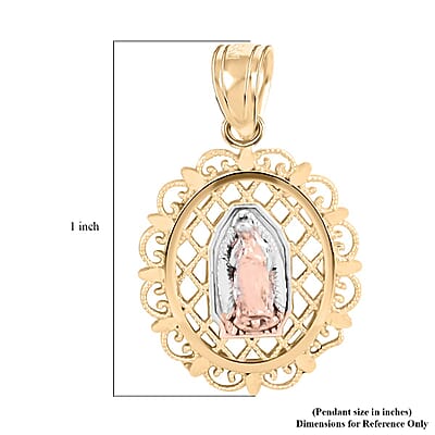Made in America 10K Yellow, White and Rose Gold 13.75x19.00mm Religious Pendant 0.80 Grams