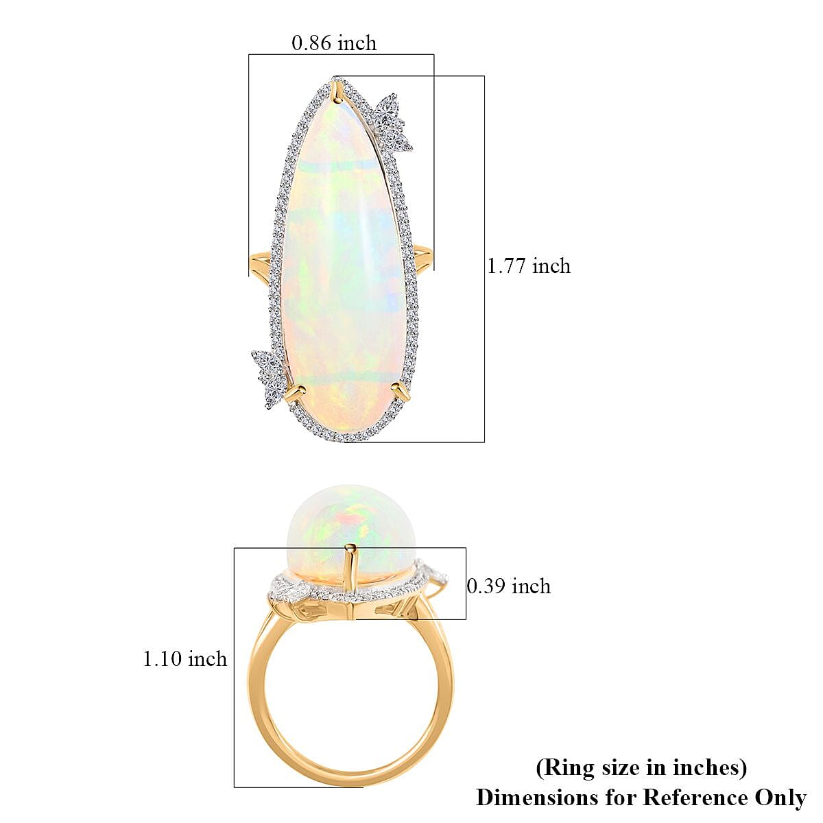 Luxoro 14K Yellow Gold Premium Ethiopian Welo Opal and G-H I2 Diamond Ring (Size 7.0) 7.30 Grams 24.75 ctw image number 4