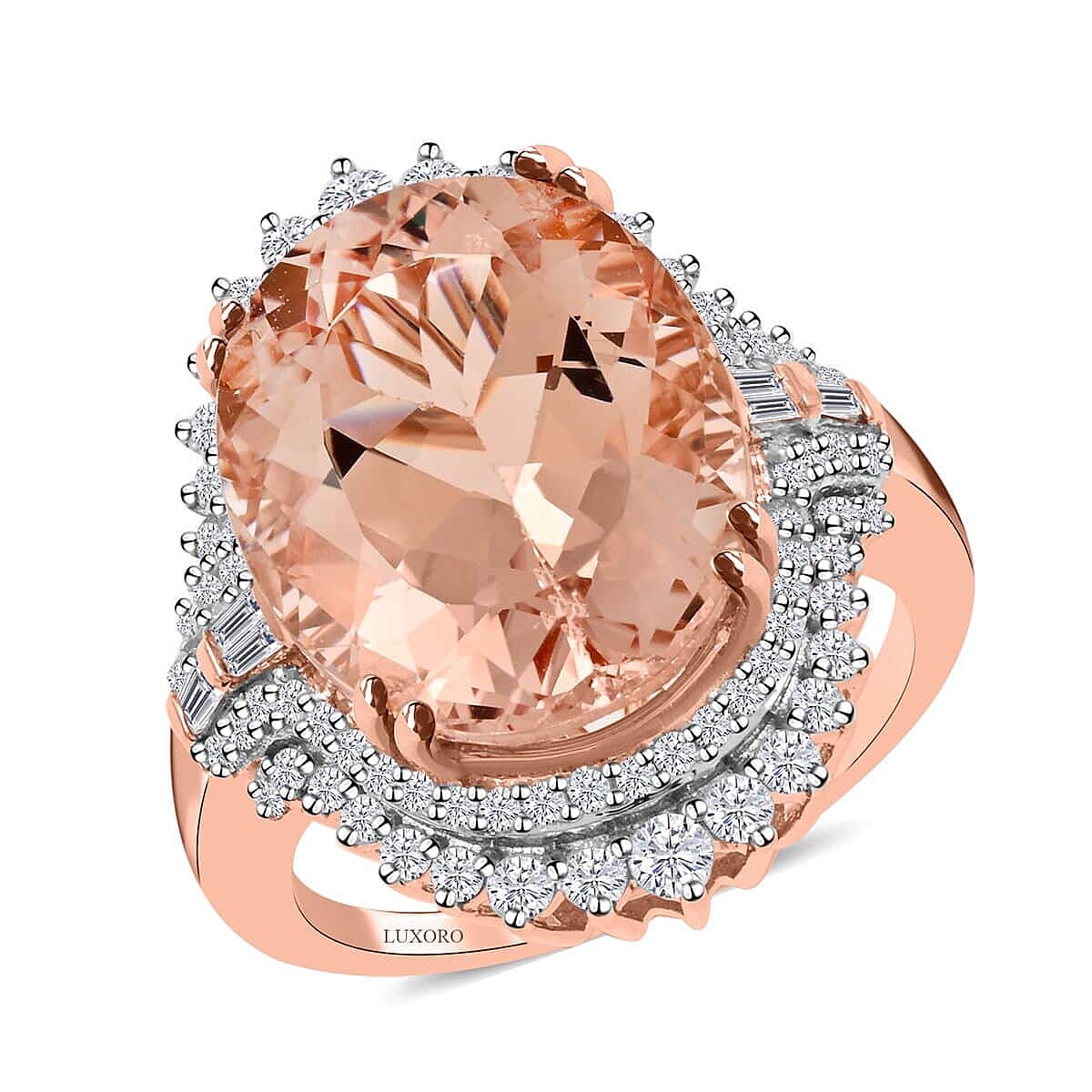 Doorbuster Luxoro 14K Rose Gold Marropino Morganite and Diamond G-H I2 Ring 9 Grams 11.85 ctw image number 0