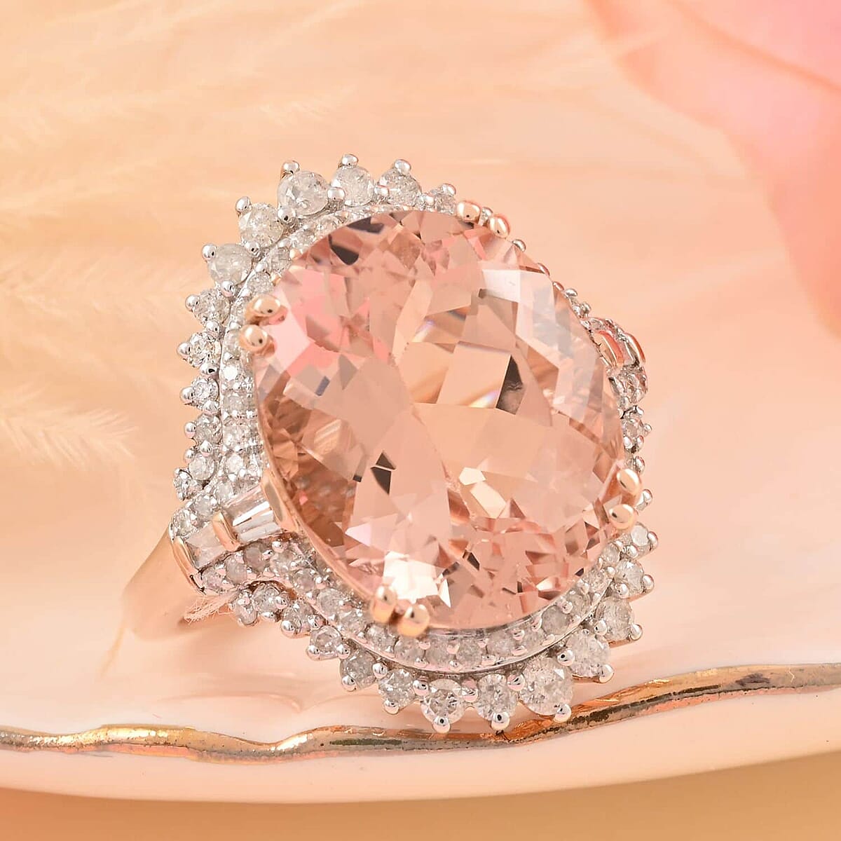 Doorbuster Luxoro 14K Rose Gold Marropino Morganite and Diamond G-H I2 Ring 9 Grams 11.85 ctw image number 1