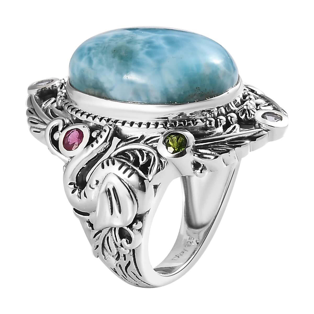 Artisan Crafted Larimar and Multi Gemstone Ring in Sterling Silver 12.10 ctw image number 3