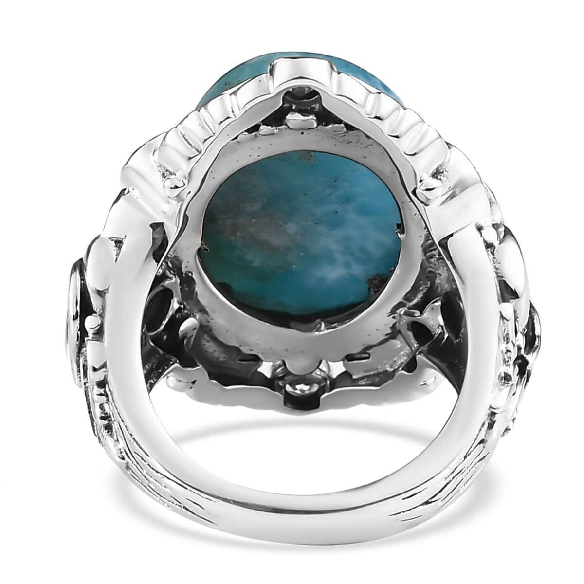 Artisan Crafted Larimar and Multi Gemstone Elephant Ring in Sterling Silver (Size 6.0) 12.10 ctw image number 4