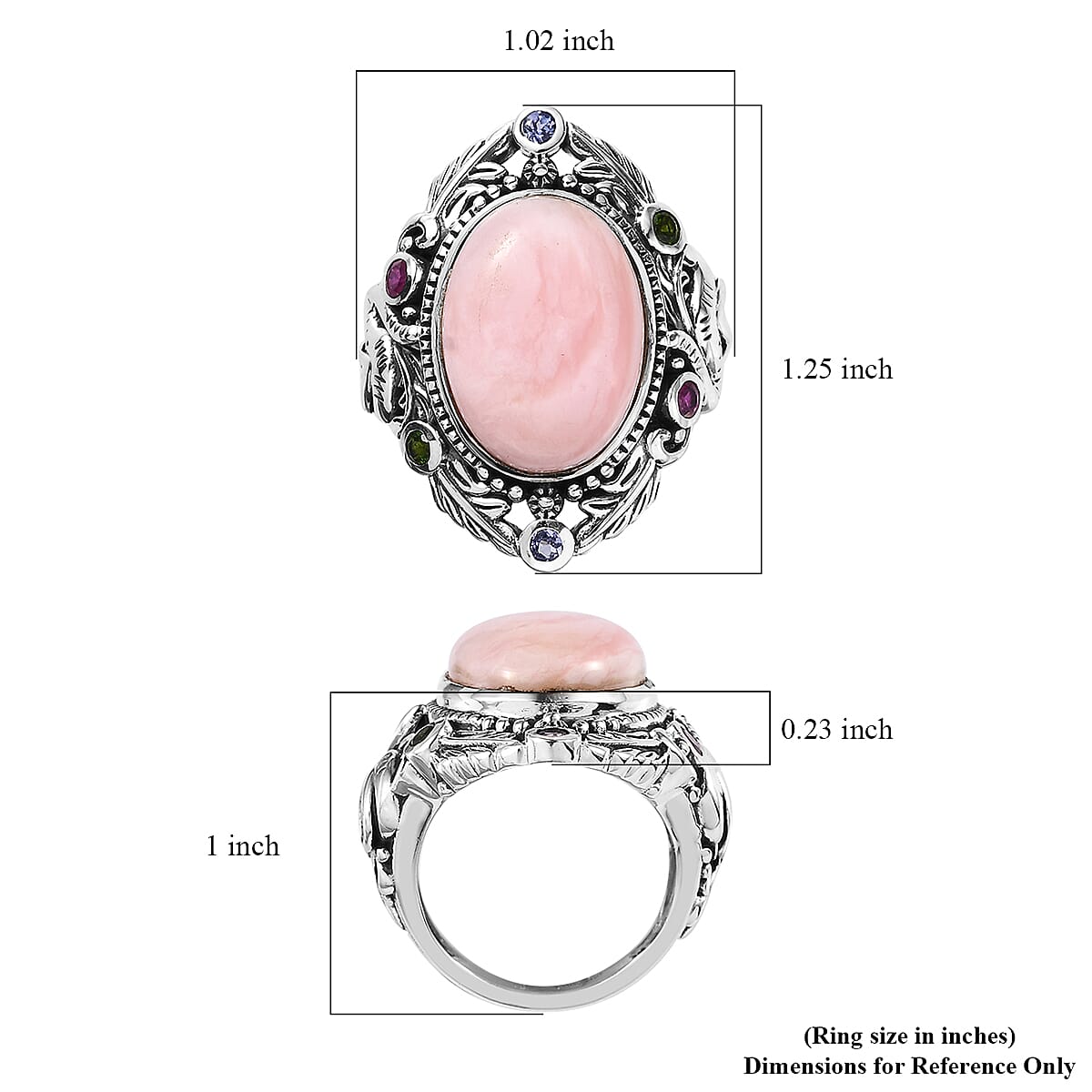 Artisan Crafted Peruvian Pink Opal and Multi Gemstone Elephant Ring in Sterling Silver (Size 8.0) 10.50 ctw image number 5