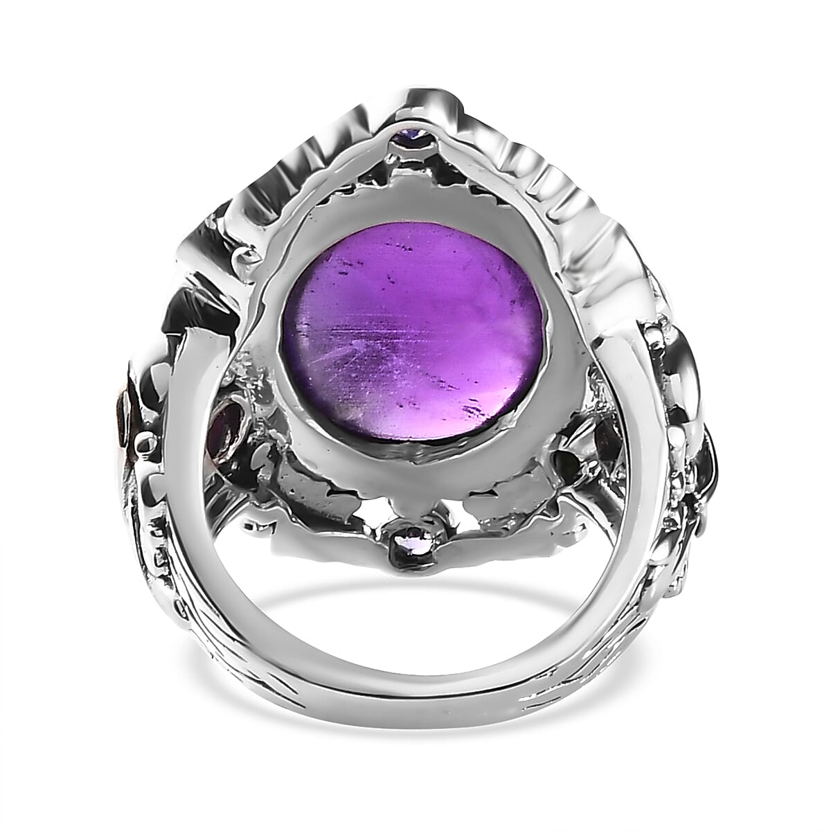 Artisan Crafted African Amethyst and Multi Gemstone Elephant Ring in Sterling Silver (Size 7.0) 13.00 ctw image number 4