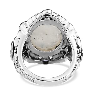 Artisan Crafted Rainbow Moonstone and Multi Gemstone Elephant Ring in Sterling Silver (Size 7.0) 13.65 ctw