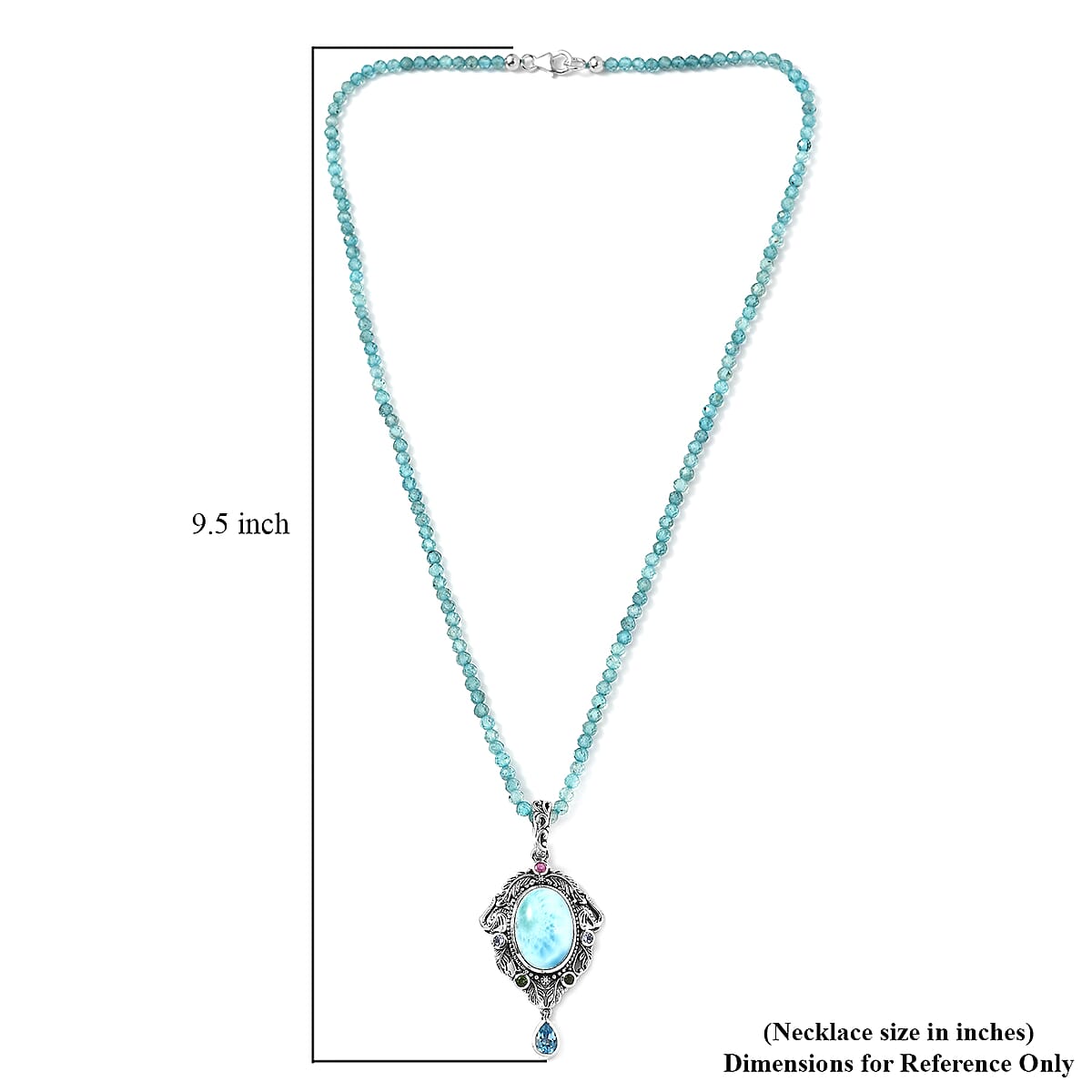 Artisan Crafted Larimar and Multi Gemstone Pendant with Blue Apatite Beaded Necklace 18 Inches in Sterling Silver 67.00 ctw image number 3