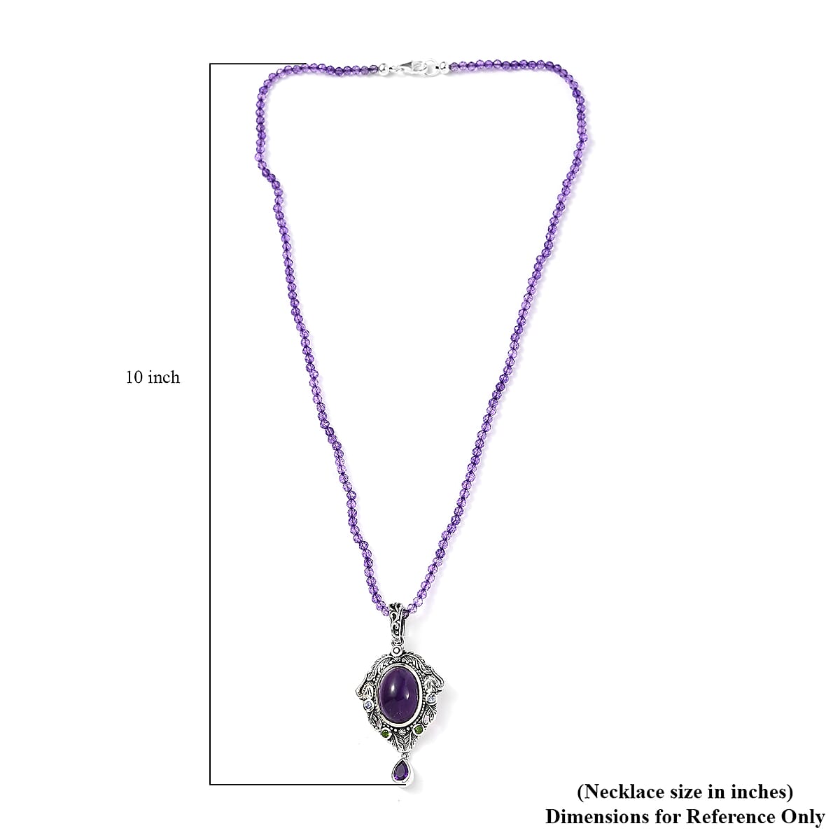 Artisan Crafted African Amethyst and Multi Gemstone Elephant Pendant with Amethyst Beaded Necklace 18 Inches in Sterling Silver 66.15 ctw image number 4