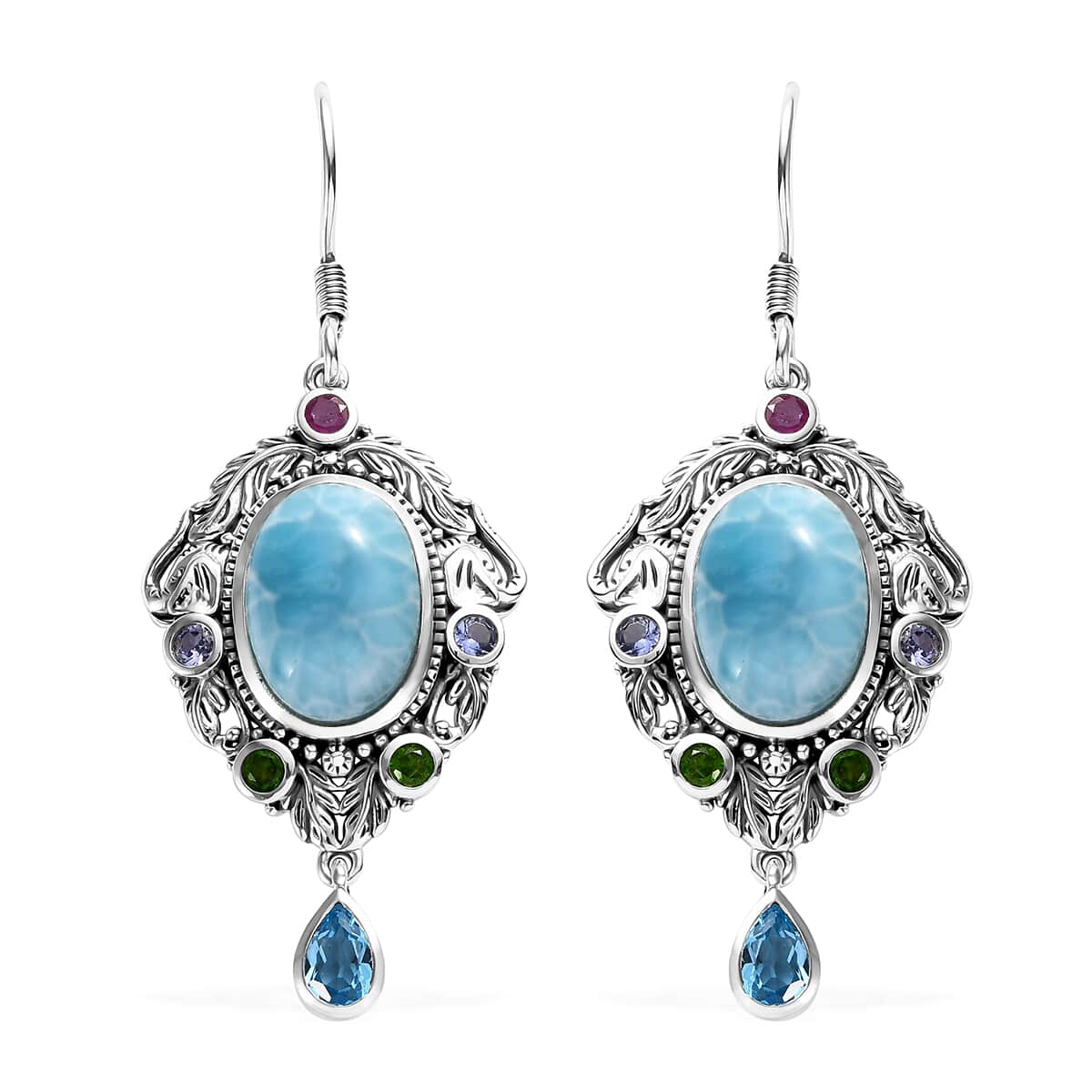 Artisan Crafted Larimar and Multi Gemstone Earrings in Sterling Silver 16.00 ctw image number 0
