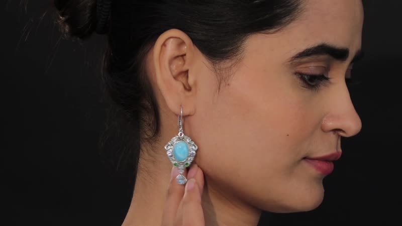 Artisan Crafted Larimar and Multi Gemstone Earrings in Sterling Silver 16.00 ctw