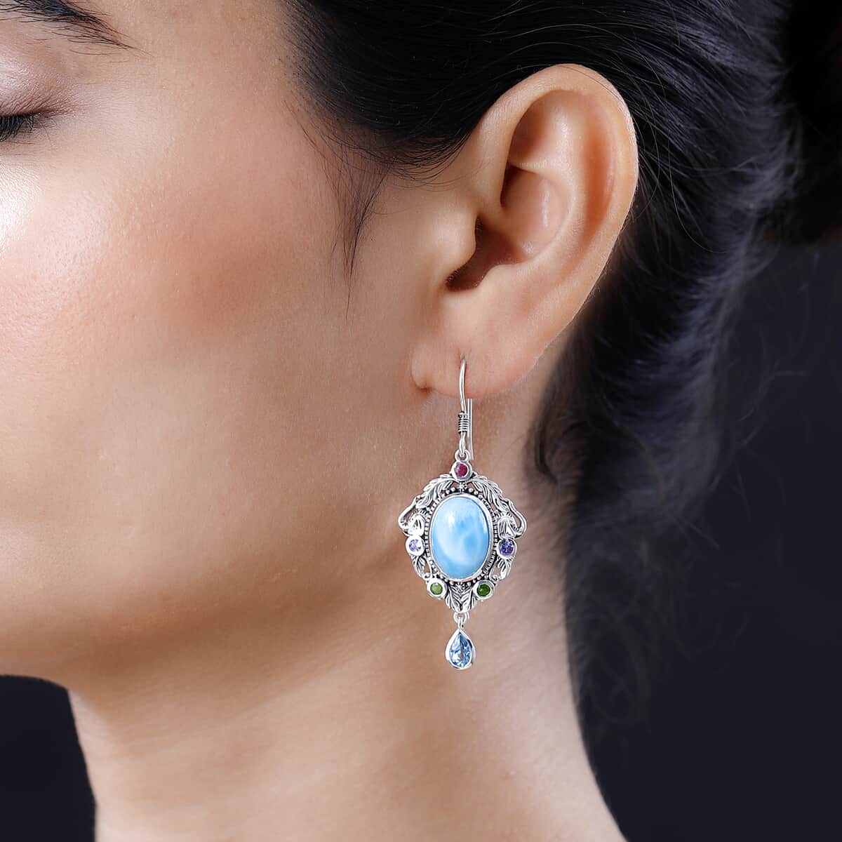 Artisan Crafted Larimar and Multi Gemstone Earrings in Sterling Silver 16.00 ctw image number 2
