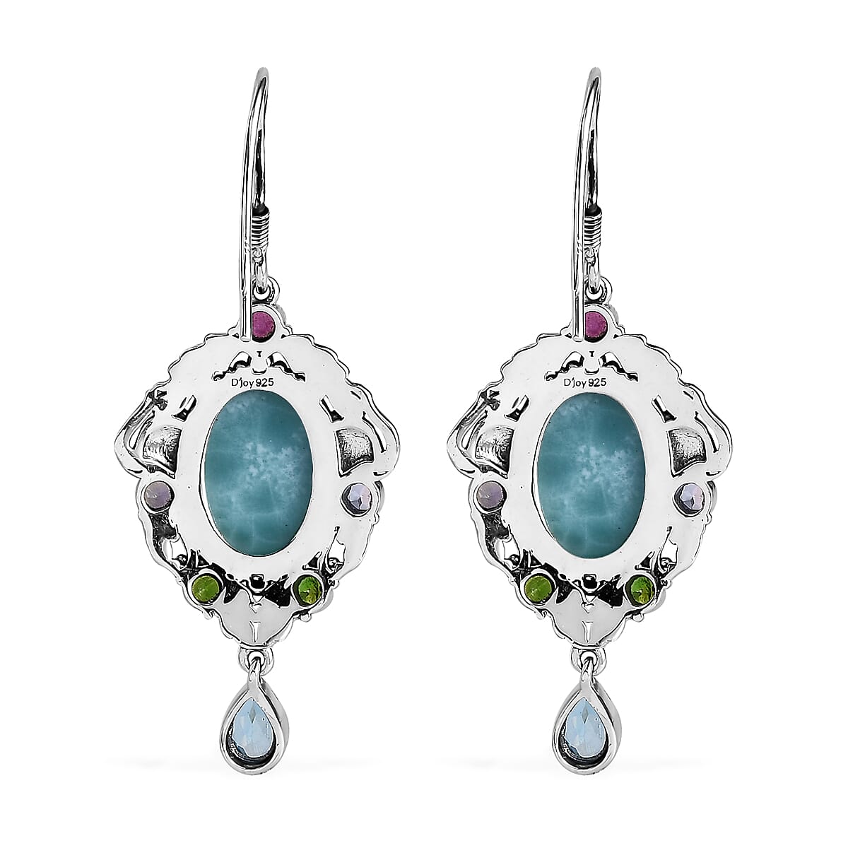 Artisan Crafted Larimar and Multi Gemstone Elephant Earrings in Sterling Silver 16.00 ctw