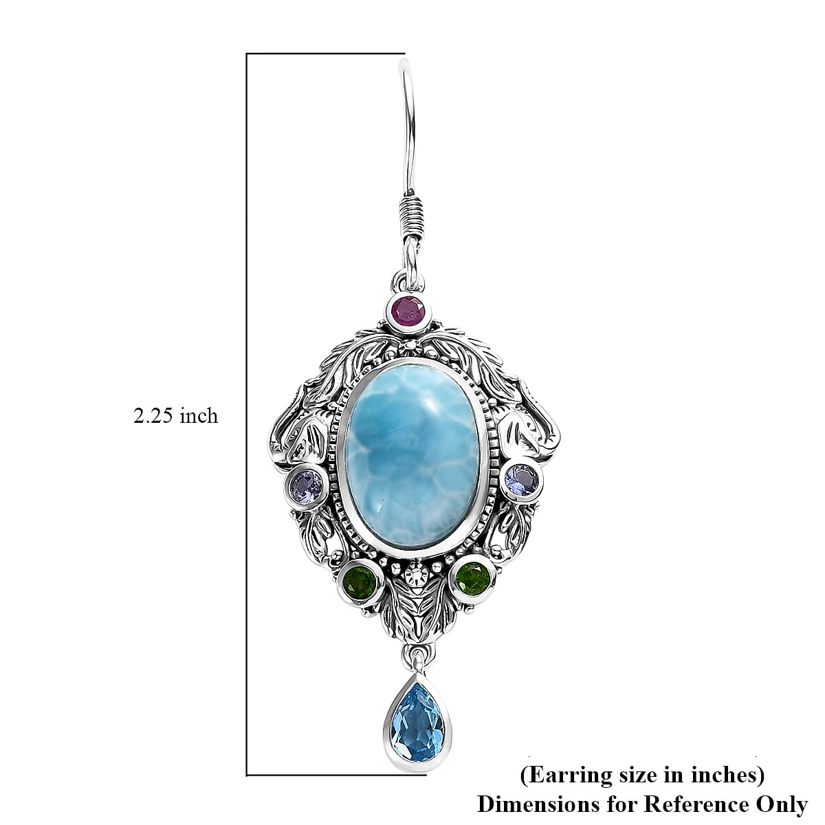 Artisan Crafted Larimar and Multi Gemstone Elephant Earrings in Sterling Silver 16.00 ctw