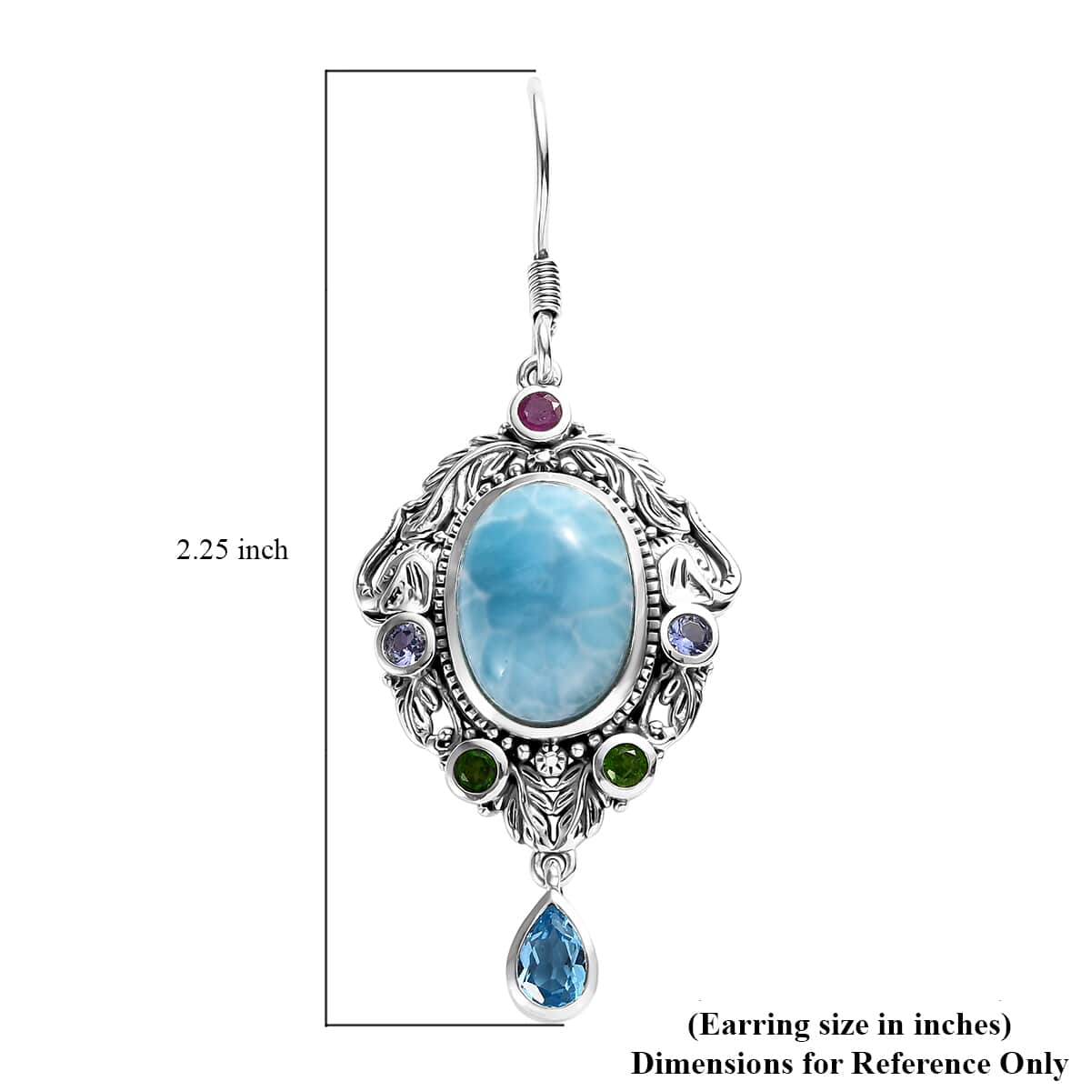 Artisan Crafted Larimar and Multi Gemstone Earrings in Sterling Silver 16.00 ctw image number 4