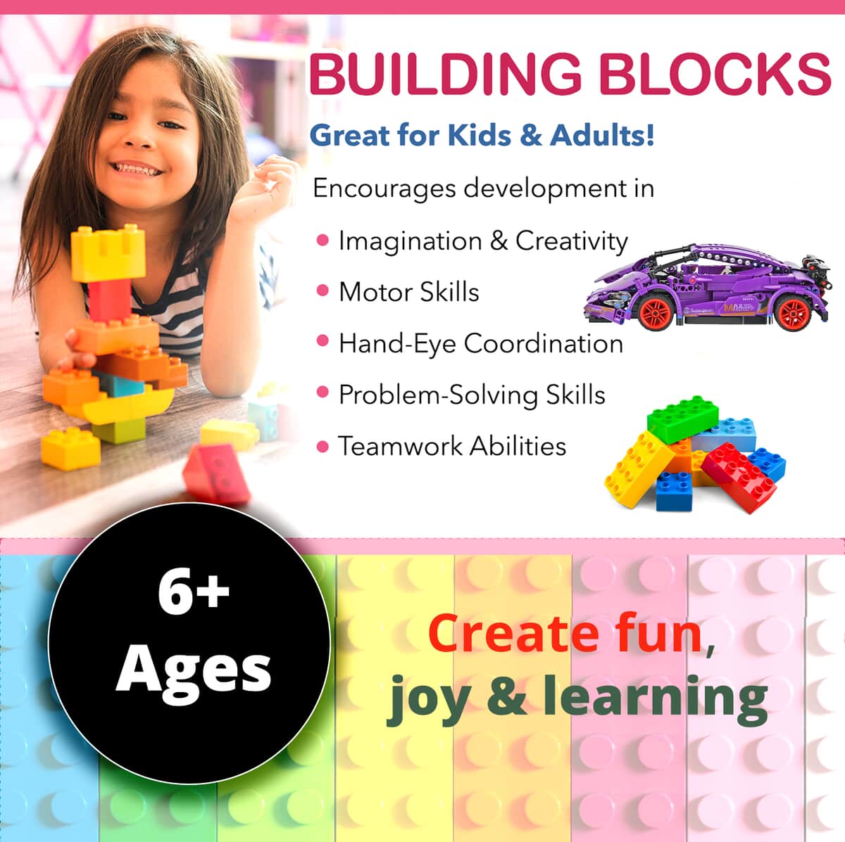 Purple Car Building Blocks Toys (Included 470 Pieces Blocks) image number 1