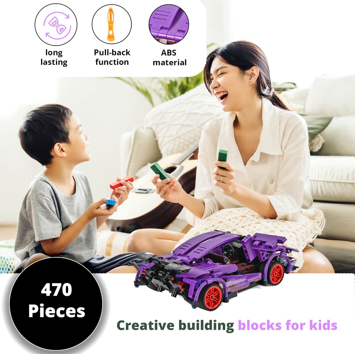 Purple Car Building Blocks Toys (Included 470 Pieces Blocks) image number 2