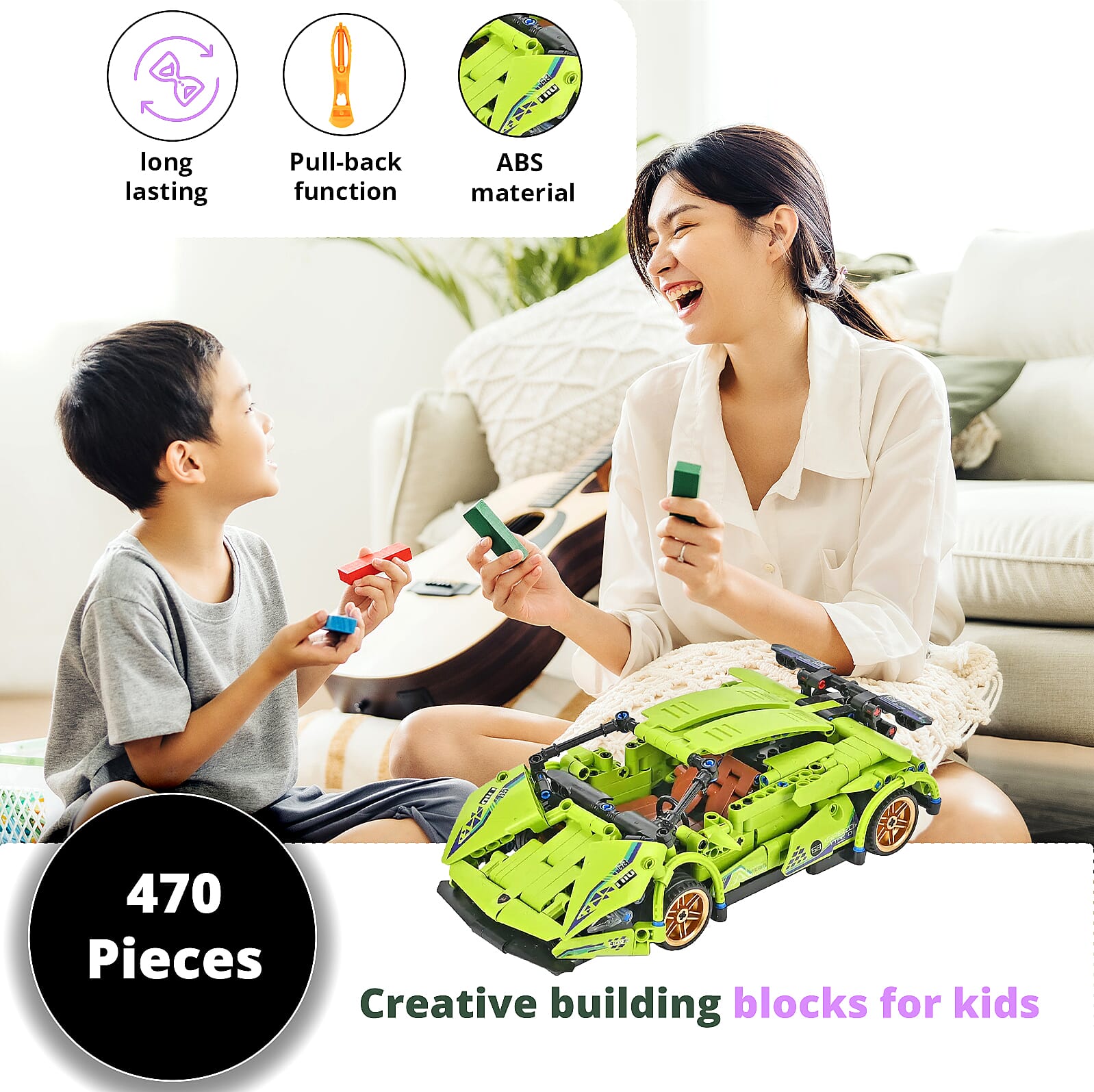 Green Car Building Blocks Toys (Included 470 Pieces Blocks)