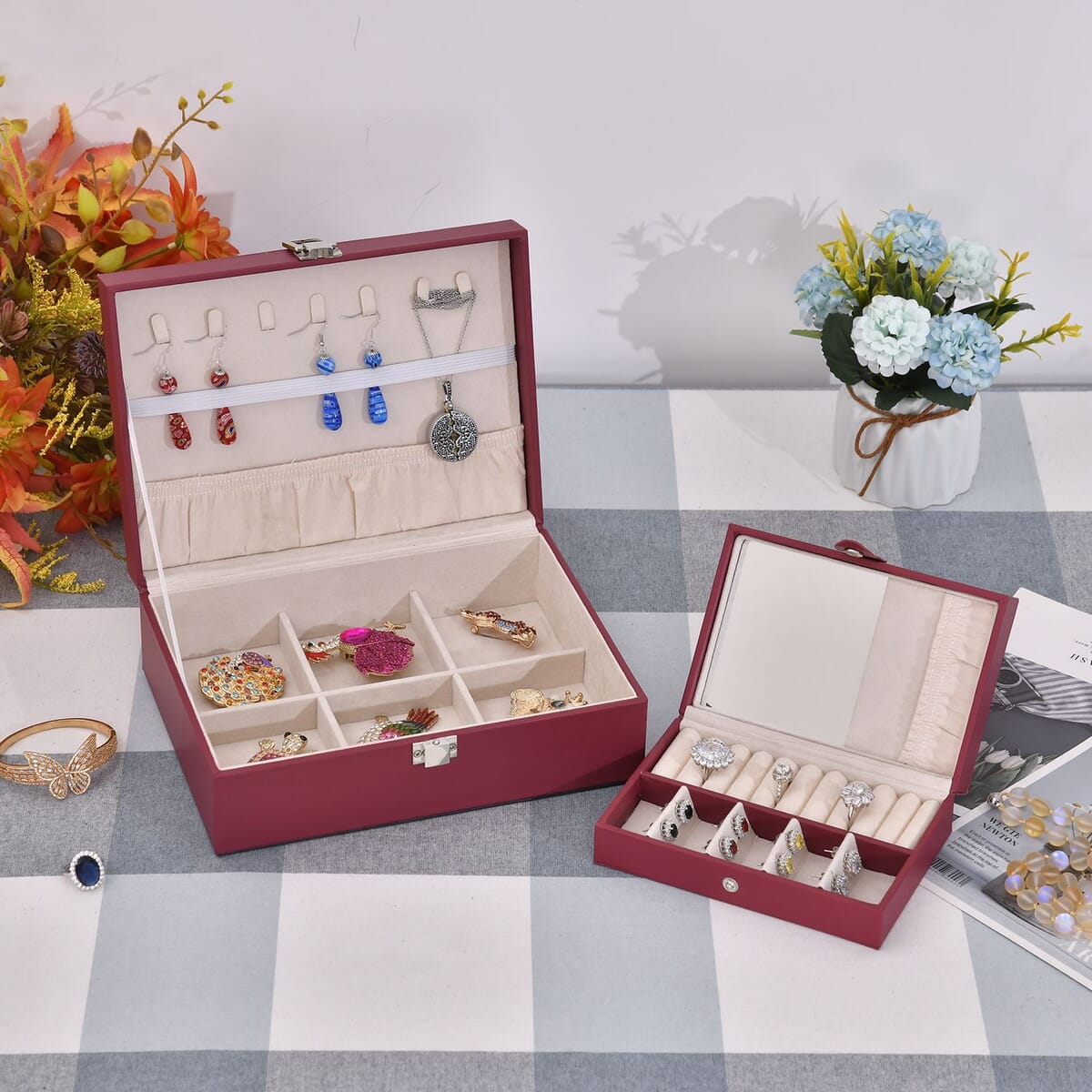 Burgundy Faux Leather New design Set of 2 Jewelry Box image number 1