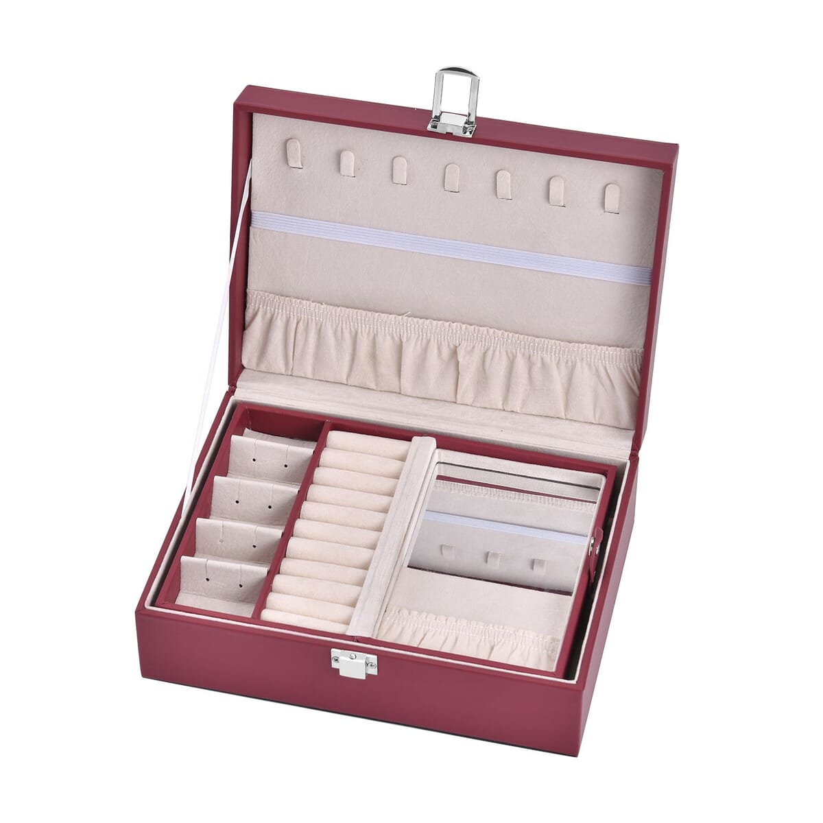 Burgundy Faux Leather New design Set of 2 Jewelry Box image number 4