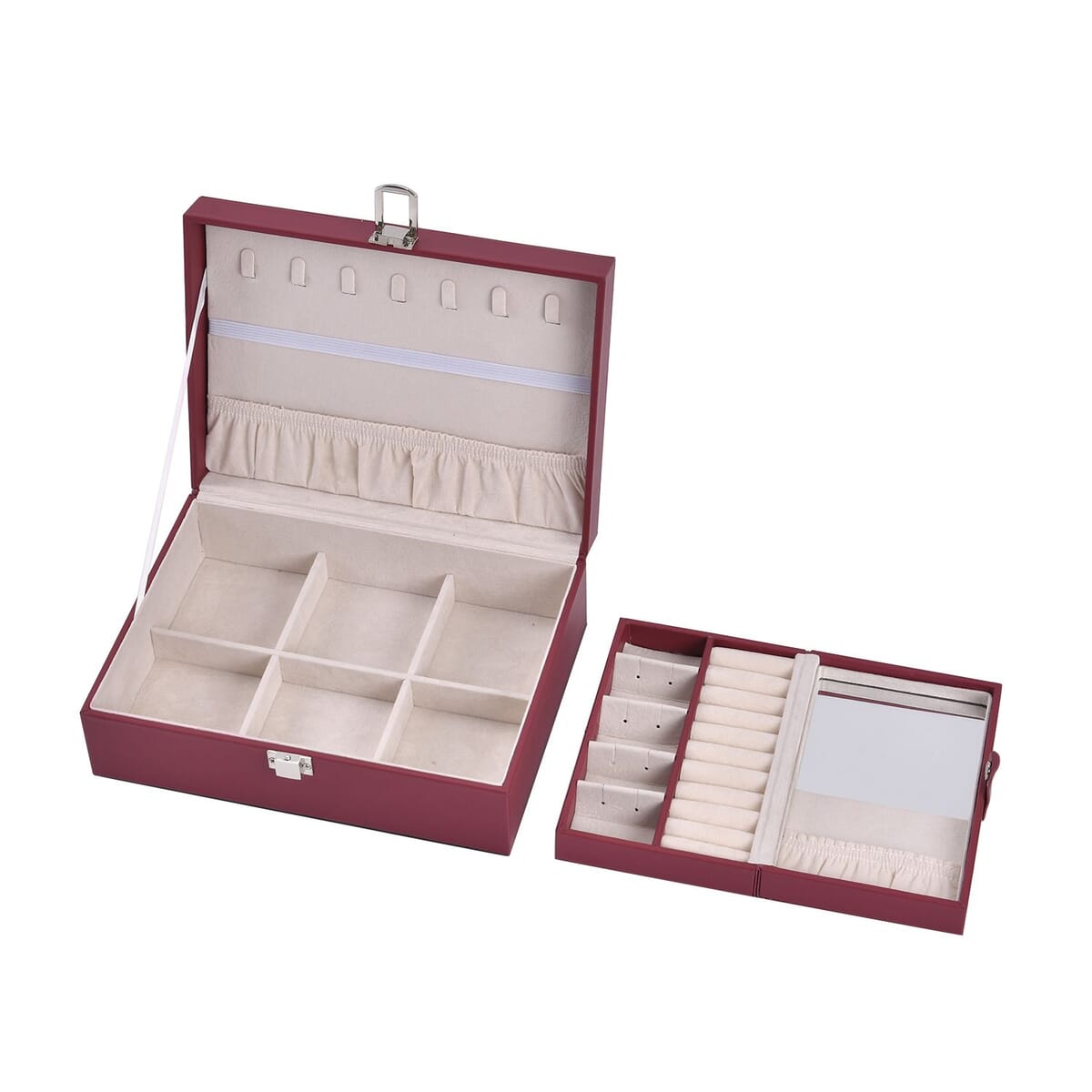 Burgundy Faux Leather New design Set of 2 Jewelry Box image number 5
