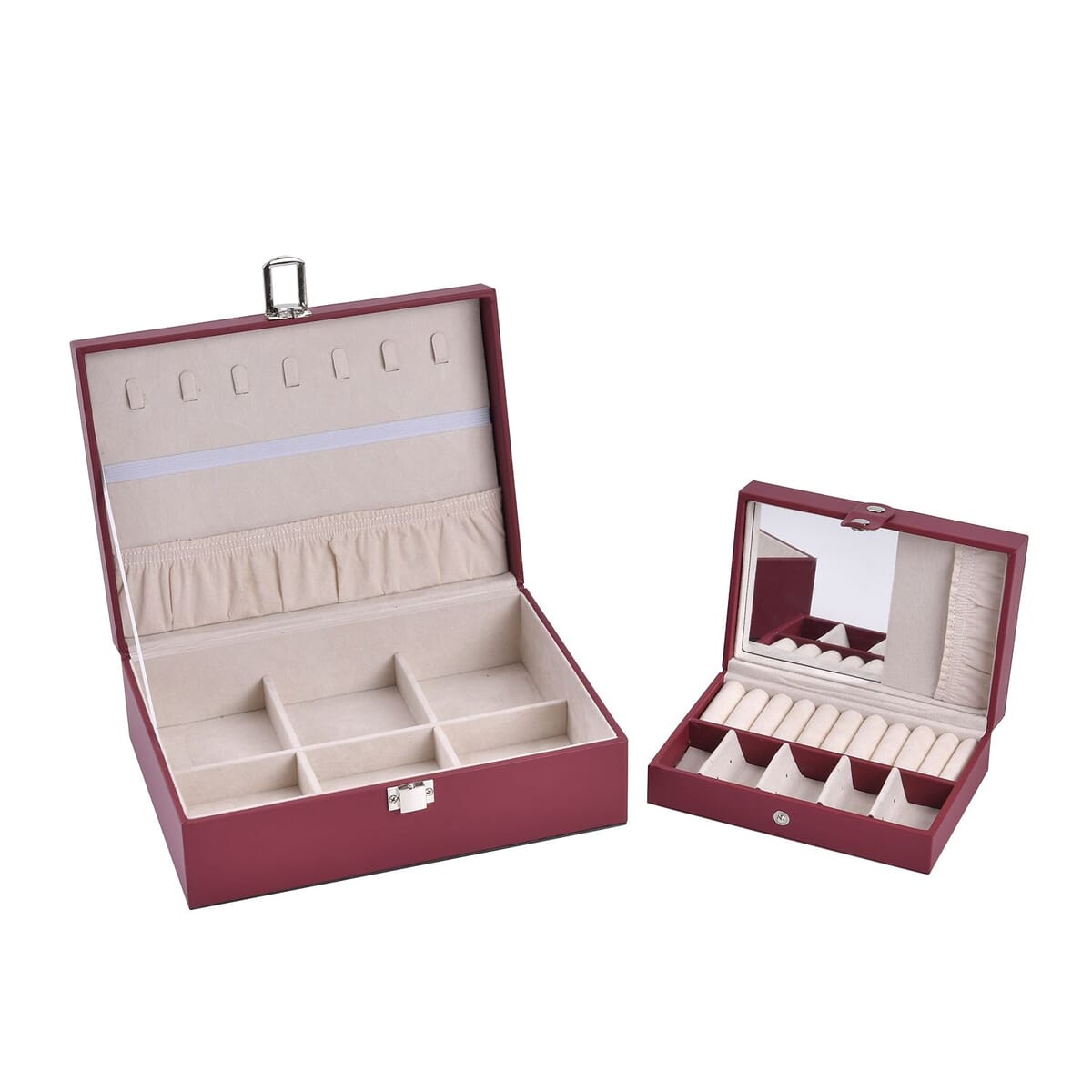 Burgundy Faux Leather New design Set of 2 Jewelry Box image number 6