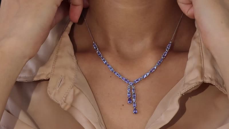 D'Joy Tanzanite 6.50 ctw 18 Inch Drop Necklace in Platinum Over Sterling Silver, Tanzanite Jewelry, Birthday Anniversary Wedding Gift For Her