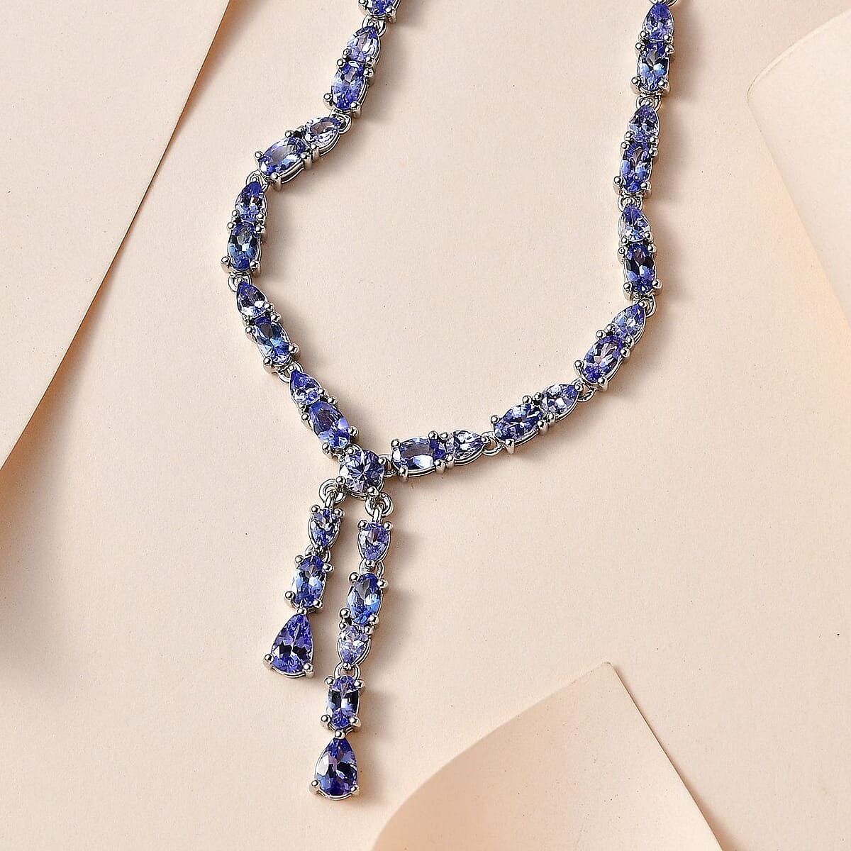 D'Joy Tanzanite 6.50 ctw 18 Inch Drop Necklace in Platinum Over Sterling Silver, Tanzanite Jewelry, Birthday Anniversary Wedding Gift For Her image number 1