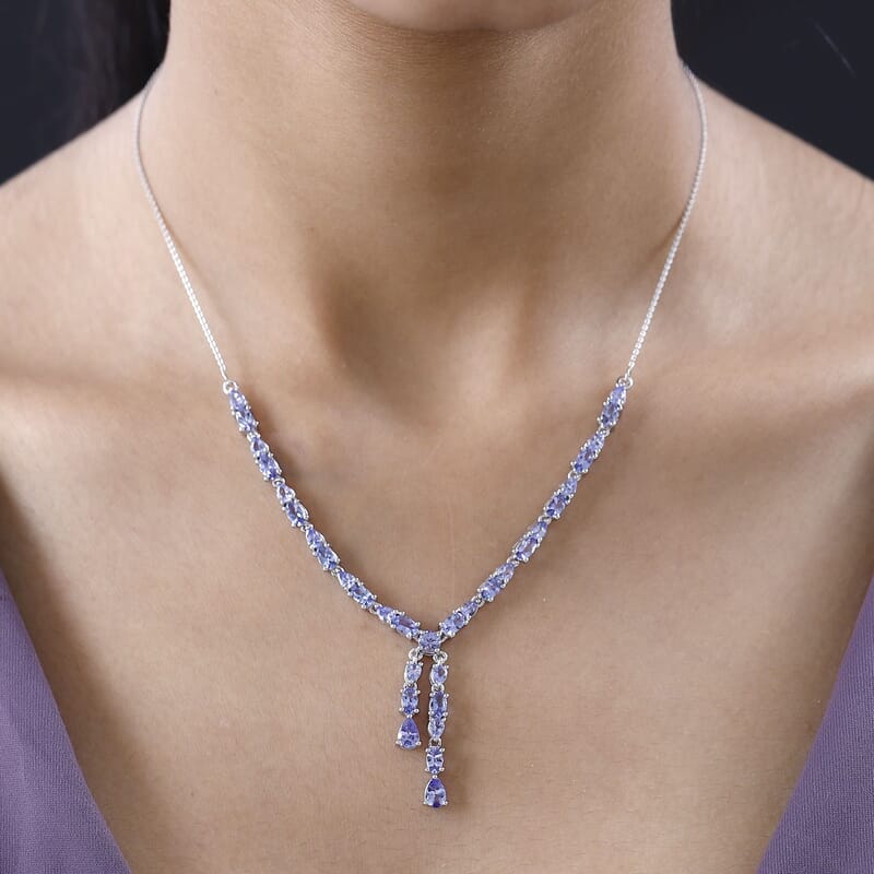 D'Joy Tanzanite 6.50 ctw 18 Inch Drop Necklace in Platinum Over Sterling Silver, Tanzanite Jewelry, Birthday Anniversary Wedding Gift For Her