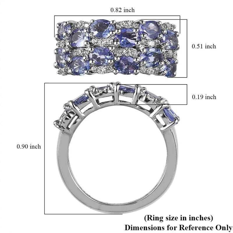 Tanzanite Cluster Ring, Tanzanite Ring, White Zircon Accent Ring, Platinum Over Sterling Silver Ring, Tanzanite Jewelry For Her 2.25 ctw