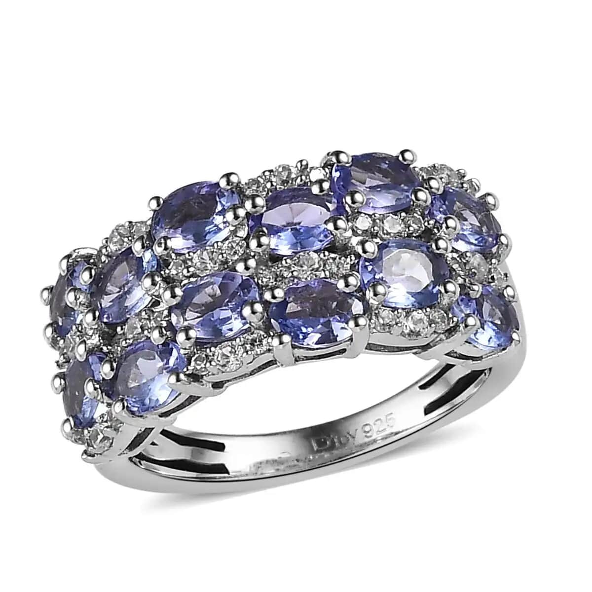 Tanzanite Cluster Ring, Tanzanite Ring, White Zircon Accent Ring, Platinum Over Sterling Silver Ring, Tanzanite Jewelry For Her 2.25 ctw (Size 6.0) image number 0