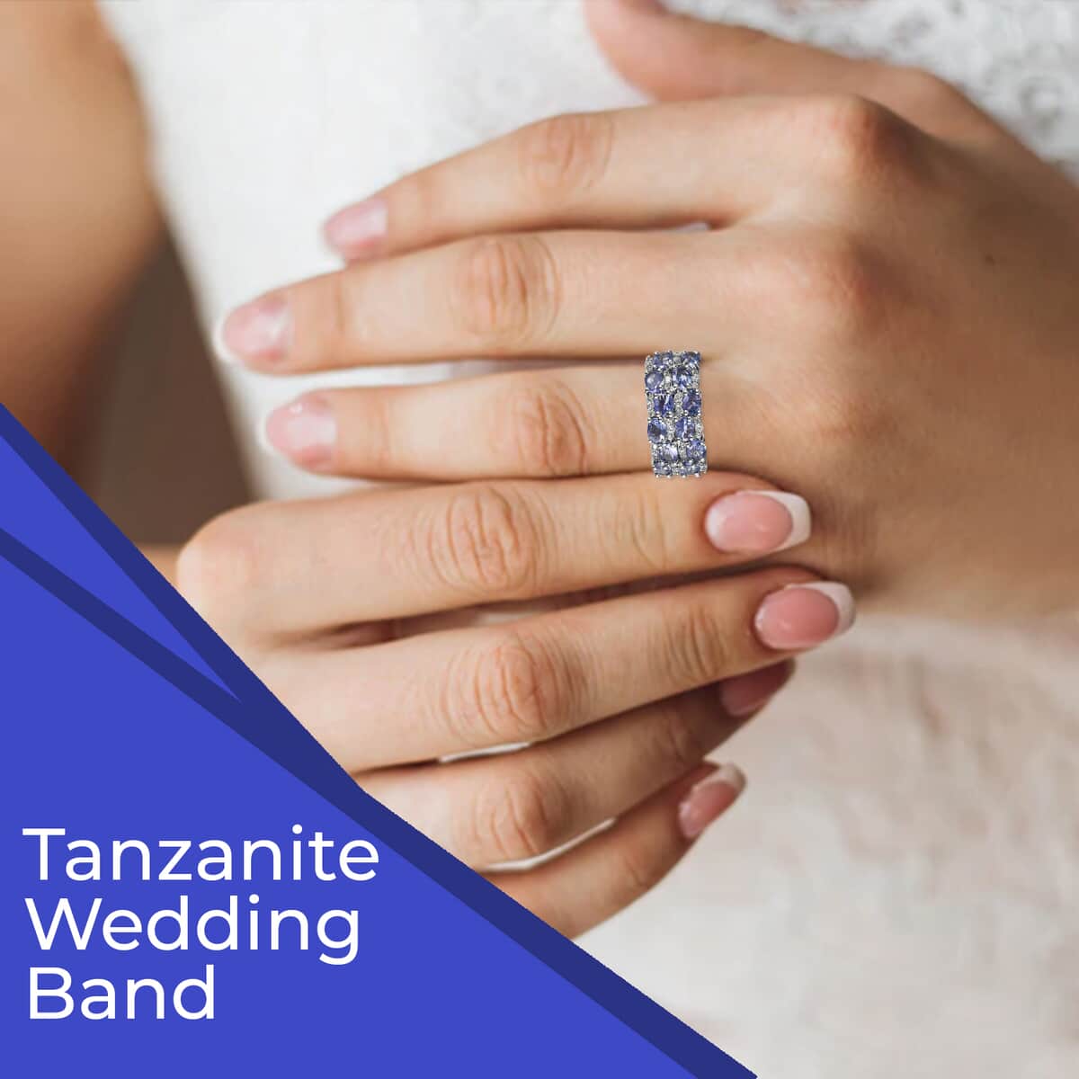 Tanzanite Cluster Ring, Tanzanite Ring, White Zircon Accent Ring, Platinum Over Sterling Silver Ring, Tanzanite Jewelry For Her 2.25 ctw (Size 6.0) image number 2