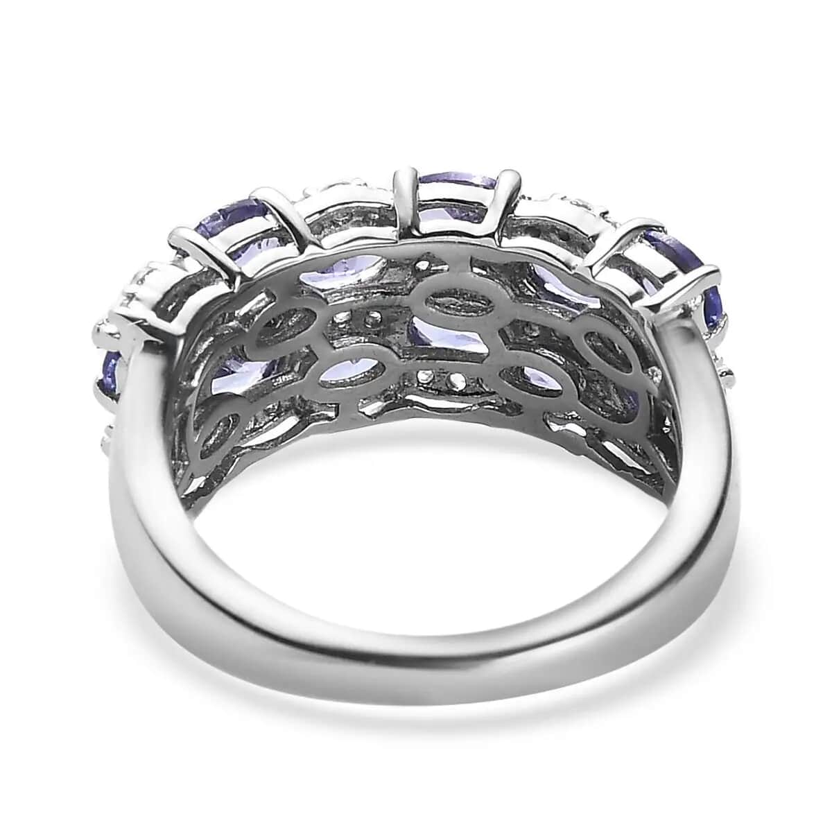 Tanzanite Cluster Ring, Tanzanite Ring, White Zircon Accent Ring, Platinum Over Sterling Silver Ring, Tanzanite Jewelry For Her 2.25 ctw (Size 6.0) image number 5