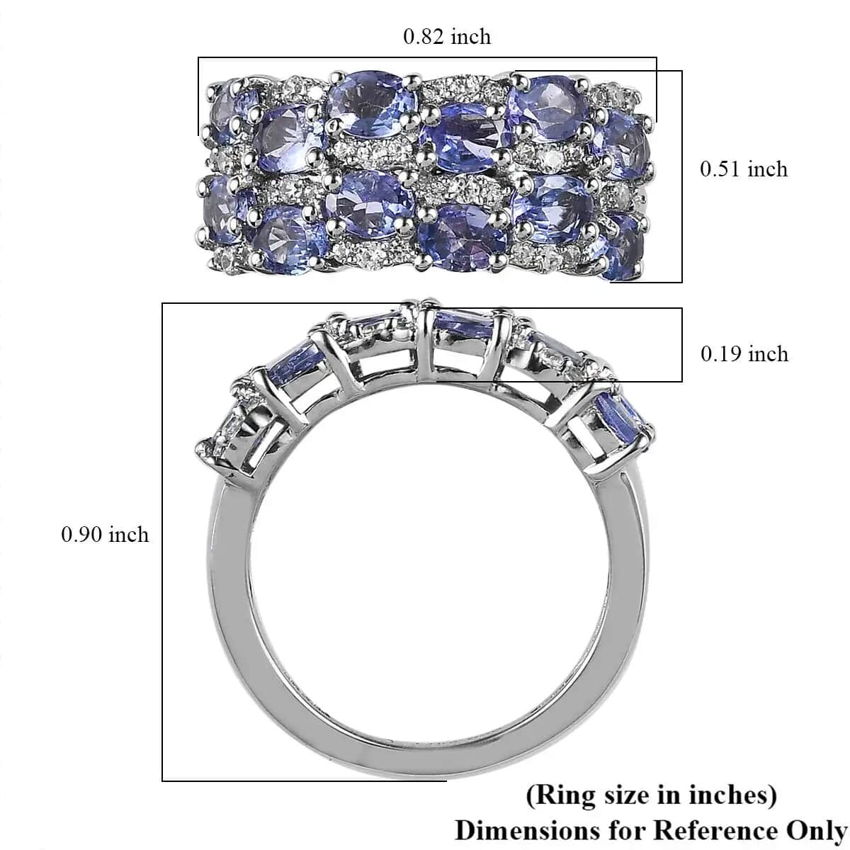 Tanzanite Cluster Ring, Tanzanite Ring, White Zircon Accent Ring, Platinum Over Sterling Silver Ring, Tanzanite Jewelry For Her 2.25 ctw (Size 6.0) image number 6