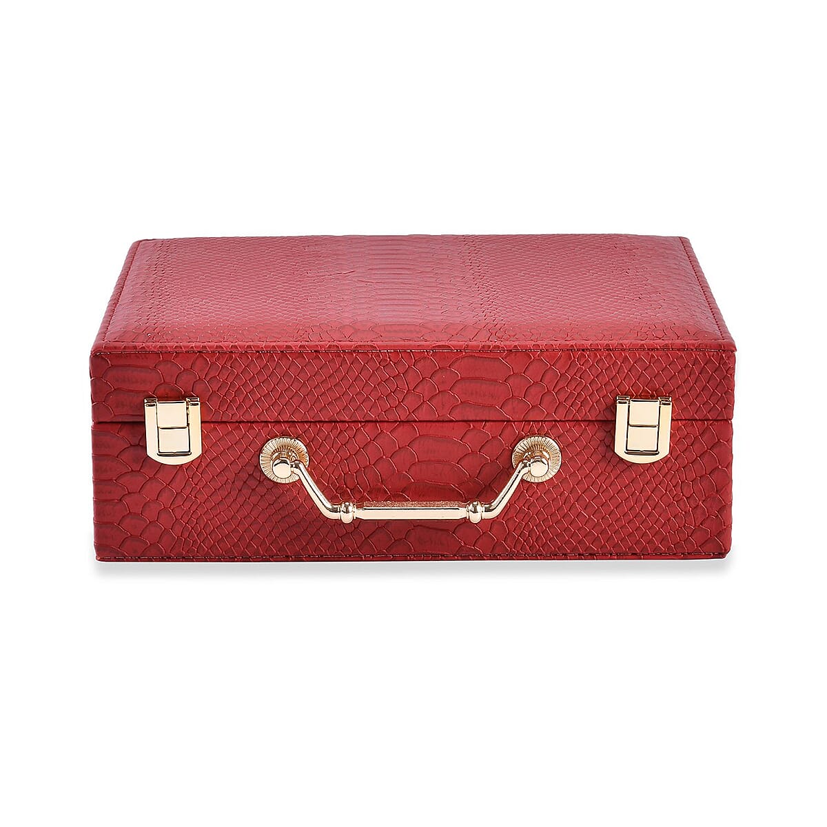 Snake Skin Pattern Faux Leather 2 pcs Jewelry Box Set with Multi Section and Mirror, Anti Tarnish Jewelry Case, Jewelry Organizer, Jewelry Storage Box  - Burgundy image number 0