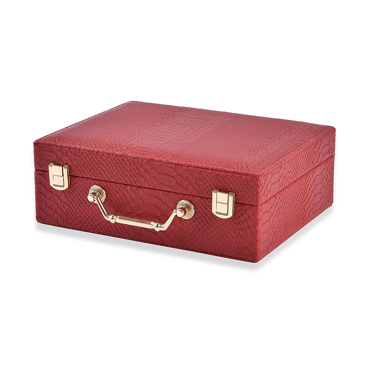 Snake Skin Pattern Faux Leather 2 pcs Jewelry Box Set with Multi Section and Mirror, Anti Tarnish Jewelry Case, Jewelry Organizer, Jewelry Storage Box  - Burgundy image number 1