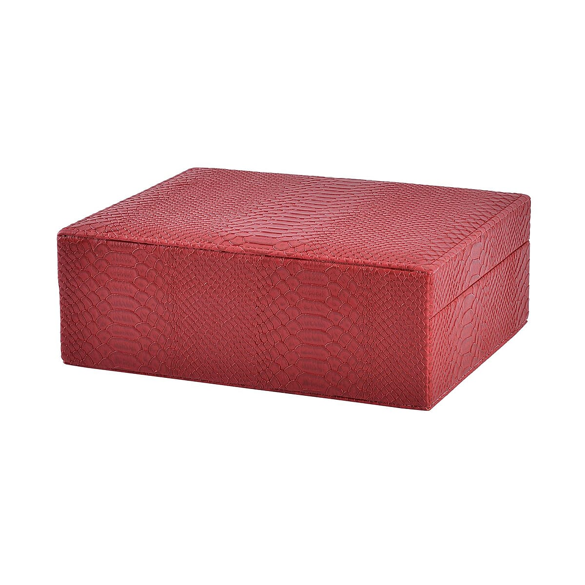 Snake Skin Pattern Faux Leather 2 pcs Jewelry Box Set with Multi Section and Mirror, Anti Tarnish Jewelry Case, Jewelry Organizer, Jewelry Storage Box  - Burgundy image number 2