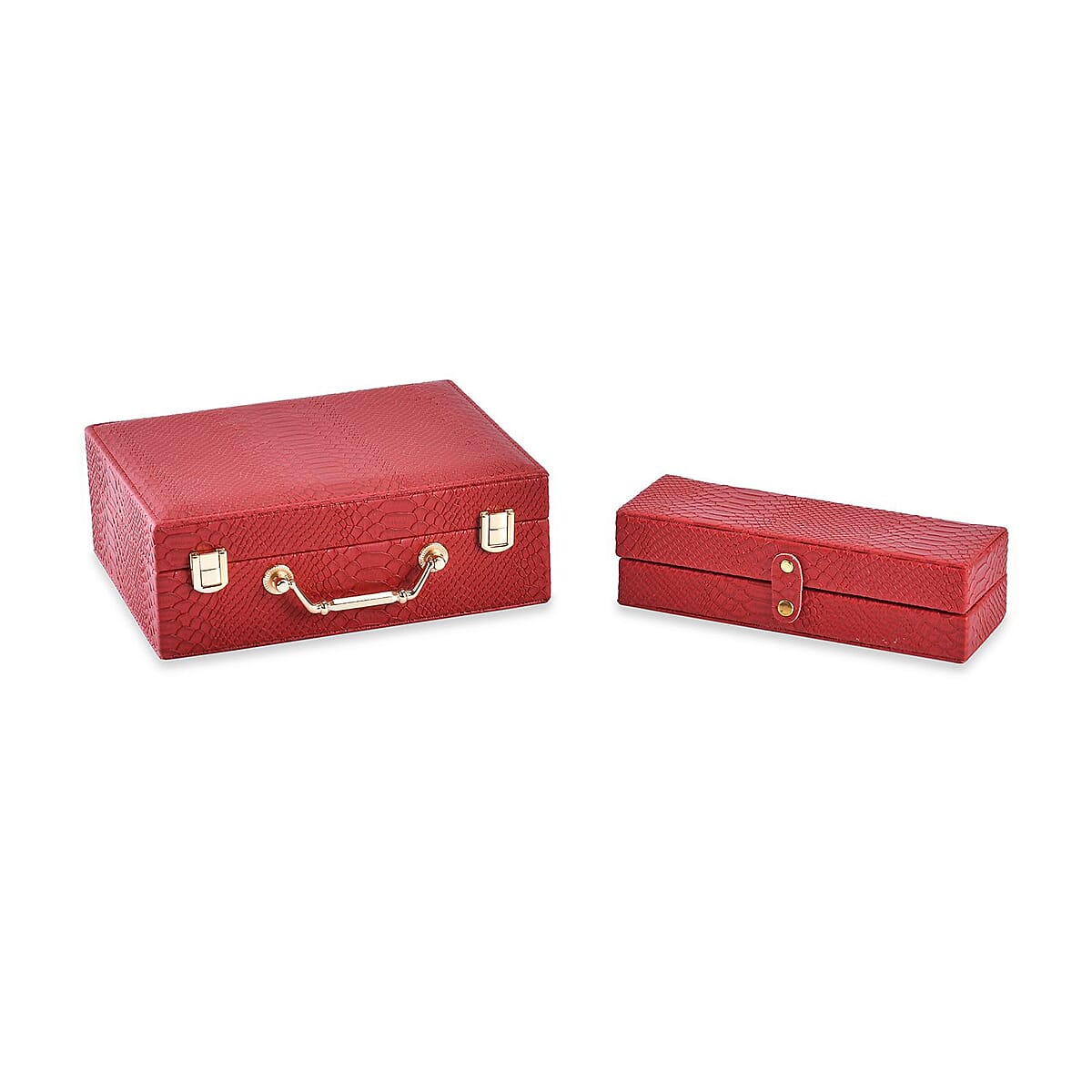Snake Skin Pattern Faux Leather 2 pcs Jewelry Box Set with Multi Section and Mirror, Anti Tarnish Jewelry Case, Jewelry Organizer, Jewelry Storage Box  - Burgundy image number 6