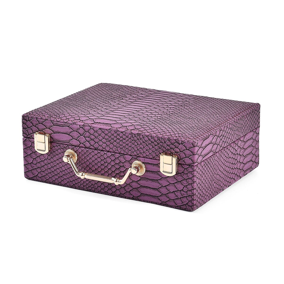 Snake Skin Pattern Faux Leather 2 pcs Jewelry Box Set with Multi Section and Mirror, Anti Tarnish Jewelry Case, Jewelry Organizer, Jewelry Storage Box  - Purple image number 1