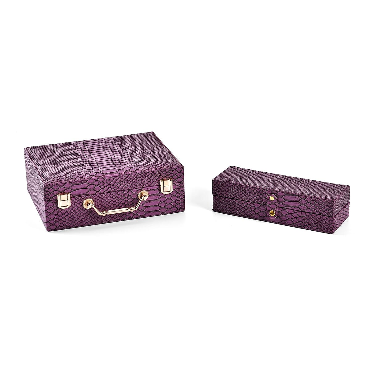 Snake Skin Pattern Faux Leather 2 pcs Jewelry Box Set with Multi Section and Mirror, Anti Tarnish Jewelry Case, Jewelry Organizer, Jewelry Storage Box  - Purple image number 6