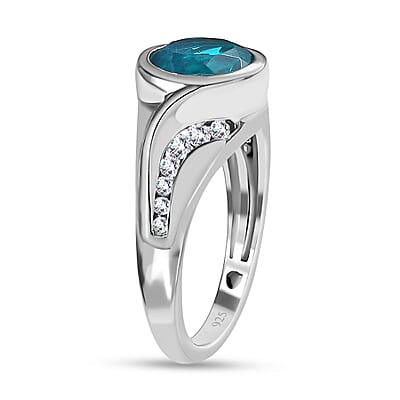 Paraiba Peacock Quartz (Triplet) and White Zircon 2.75 ctw Ring in Platinum Over Sterling Silver (Size 11.5)