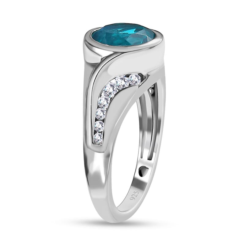 Paraiba Peacock Quartz (Triplet) and White Zircon 2.75 ctw Ring in Platinum Over Sterling Silver (Size 11.5)