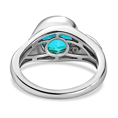 Paraiba Peacock Quartz (Triplet) and White Zircon 2.75 ctw Ring in Platinum Over Sterling Silver (Size 11.5)