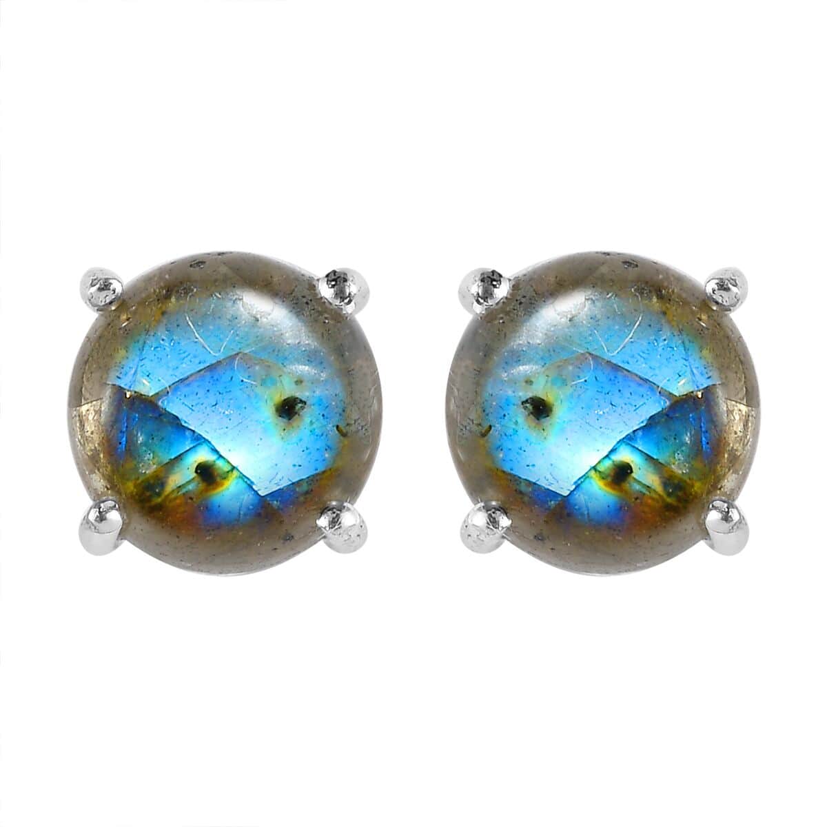 Malagasy Labradorite 5.15 ctw Solitaire Stud Earrings in Sterling Silver  image number 0